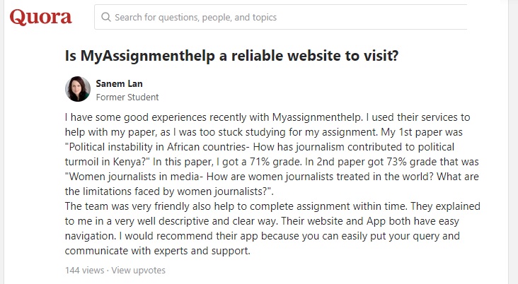 myassignmenthelp review- online reputation on quora